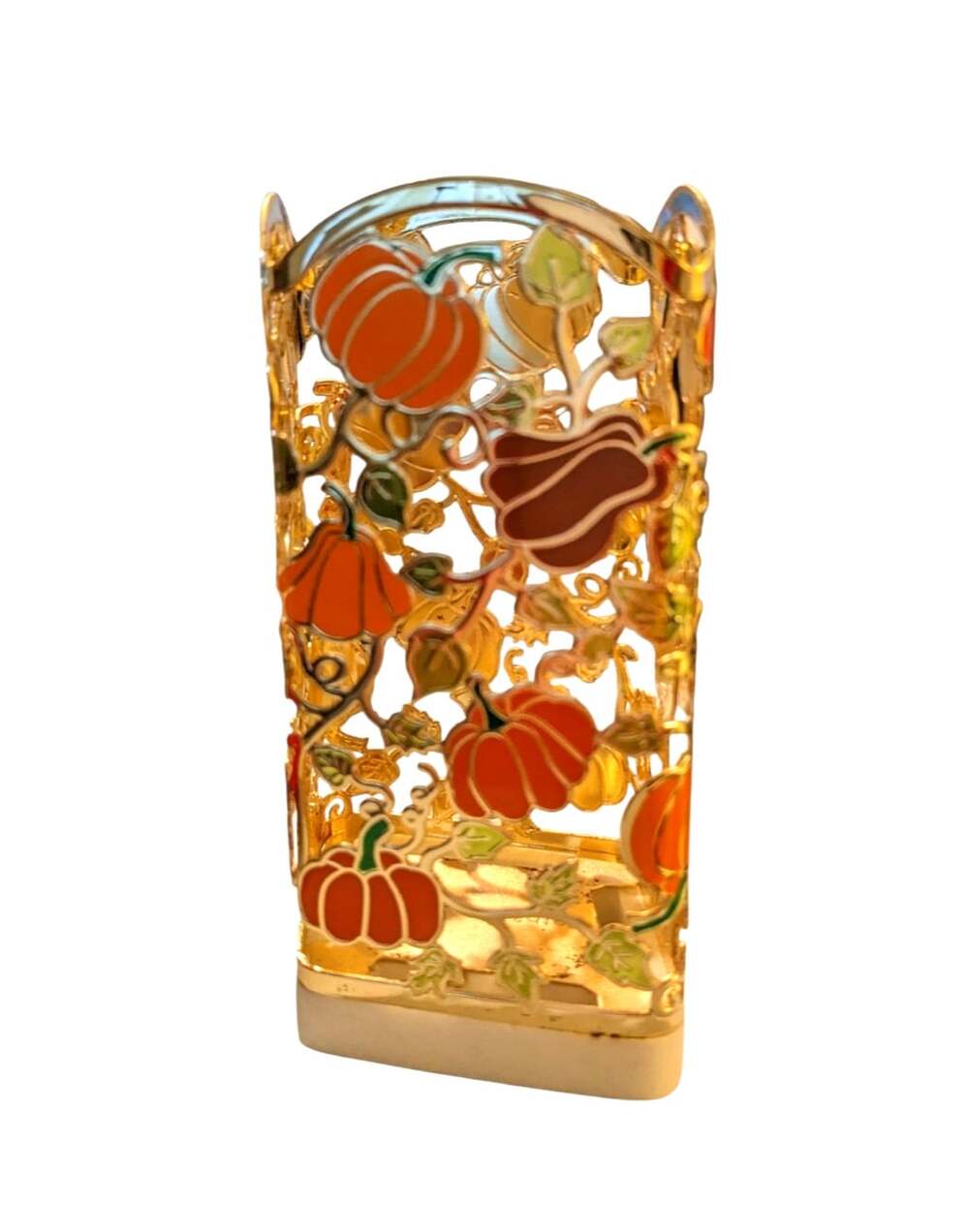Bath & Body Works Fall Pumpkin Foaming Hand Soap Holder Sleeve Metal Goldtone